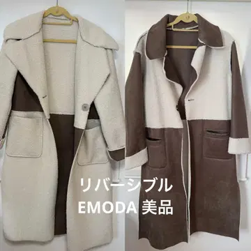 EMODA 리버서블 무스탕 코트 롱 코트 베이지 화이트 보아