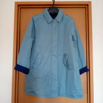 블루 그레이 나일론 롱 코트