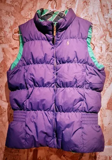 폴로 리버서블 다운 베스트 보라색 그린