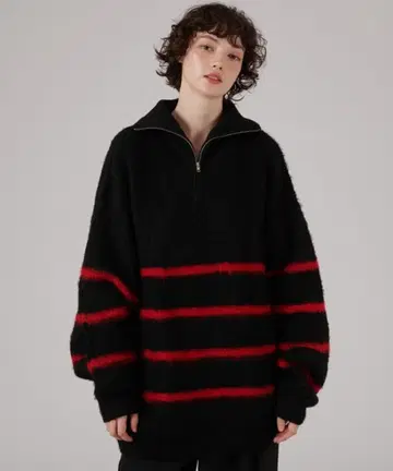 ONCILY 하프 지퍼 샤기 모듬 볼륨 니트 L 사이즈