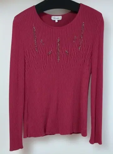 일본제 핑크 리브 긴팔 니트