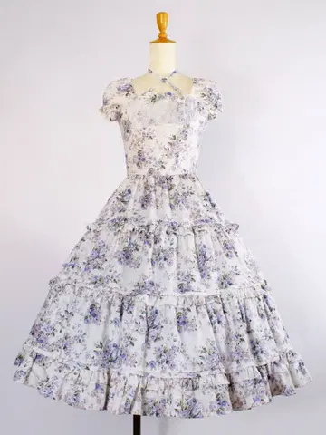 Victorian maiden 로코코 부케 리본 티어드 드레스 라벤더