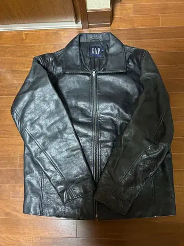 90s GAP 블랙 가죽 자켓 퀼팅 라이닝 M