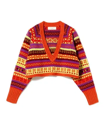 [ BEAMS BOY ] 페어아일 V넥 니트/오렌지