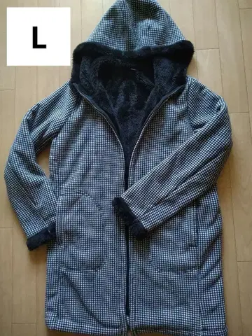 배송 포함 L 유니클로 블랙 x 화이트 체크 플리스 롱 코트 따뜻한