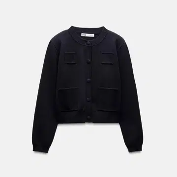 ZARA 네이비 니트 자켓 버튼 포켓 부착
