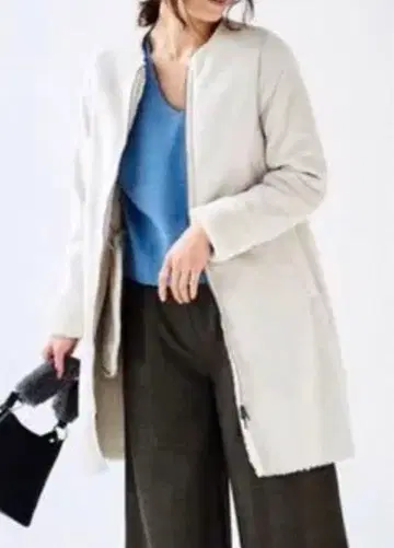 Perle Peche 노카라 페이크 무스탕 코트 페르르페쉬 코트