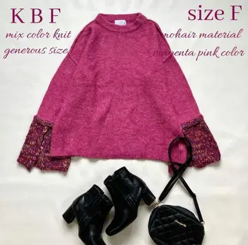 새상품급 KBF 믹스 컬러 모헤어 절개 니트 마젠타 핑크 오버 사이즈