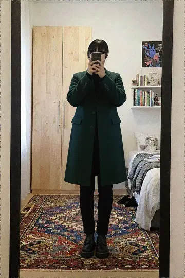 URBAN RESEARCH 짙은 녹색 울 코트 M 사이즈