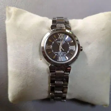 Seiko 실버 스테인리스 여성용 손목시계. 전파 솔라