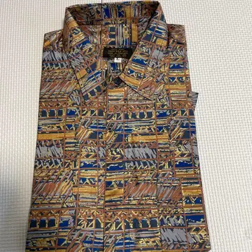 태국 실크 100% 기하학 패턴 반팔 셔츠 L 사이즈