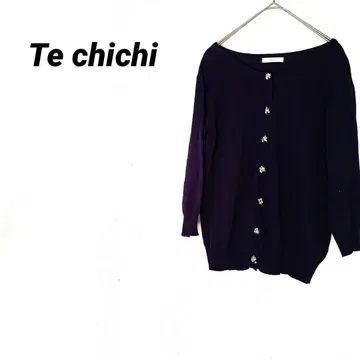 3720K 테치치 보트넥 7부 소매 가디건 M 네이비 컬러 비쥬 니트