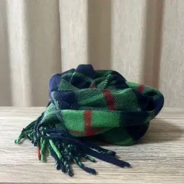 캐시미어 100% 머플러 그린 체크 무늬