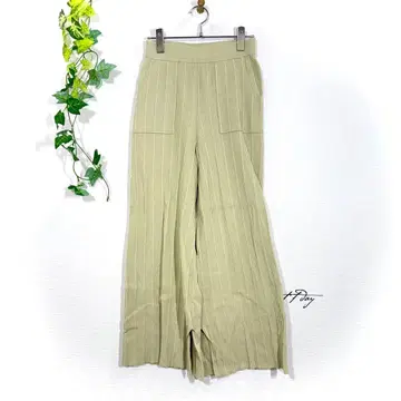 GU 리브 니트 플레어 팬츠(M) 와이드 슬릿 캐주얼 라이트 그린