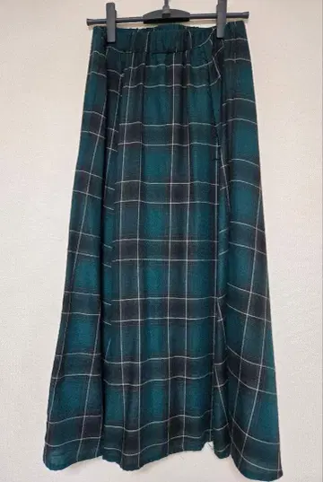 Johnbull 그린 체크 무늬 플레어 스커트