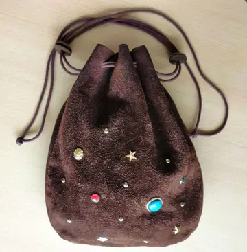 천연 가죽 스웨이드 복조리형 숄더백 브라운