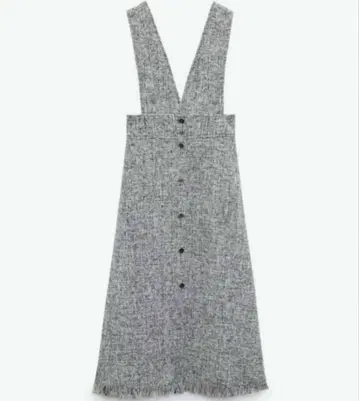 ZARA 자라 텍스처 미디 오버롤 스커트 XS 트위드 그레이