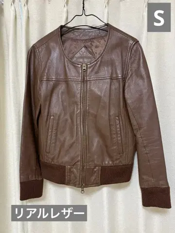 천연 가죽 레더 노카라 자켓 S 라이더스