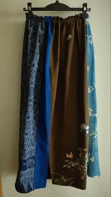 빈티지 원단 리메이크 롱 스커트 네이비 나염