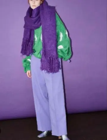 MAISONSPECIAL 모헤어 샤기 니트 스톨 컬러 퍼플