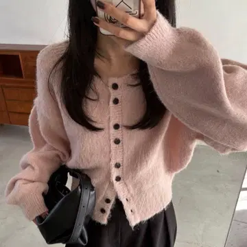 앞뒤 2WAY 모헤어 기모 퍼프 가디건 핑크