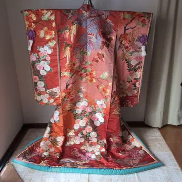 오렌지 컬러 꽃무늬 자수 이로 우치카케