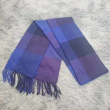 새상품급 폴스미스 캐시미어 100% 체크 무늬 머플러 파랑 보라색