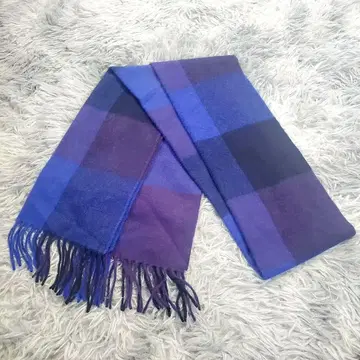 새상품급 폴스미스 캐시미어 100% 체크 무늬 머플러 파랑 보라색