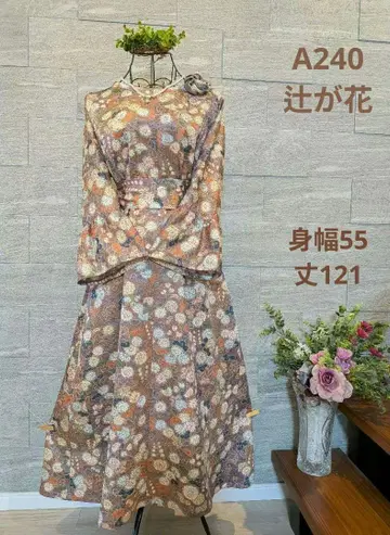 240 기모노 리메이크 츠지가하나 패턴 A라인 원피스 리본 브로치