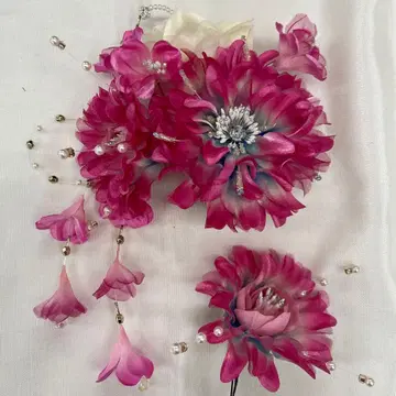 6732 핑크 머리 장식 펄 성인식 후리소데