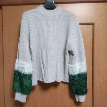 니트 퍼 긴팔 스웨터 그레이