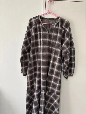 체크 무늬 5L 사이즈 긴팔 원피스