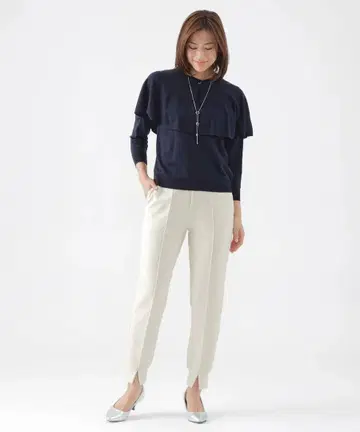 미사용 새상품 트랜스워크 아이보리 슬릿 테이퍼드 팬츠