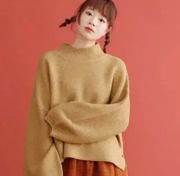 새상품 merlot 벌룬 슬리브 니트 베이지 하이넥 볼륨 소매