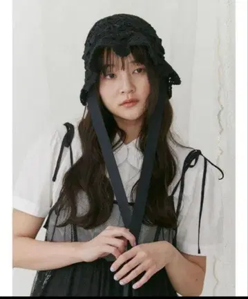 merryjenny 시스루 편직 프릴 햇 Black 프리 사이즈