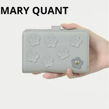 MARY QUANT 접이식 지갑 천연 가죽 그레이 데이지