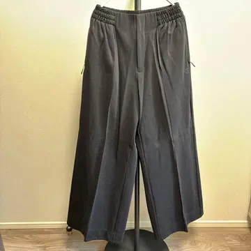 블랙 와이드 팬츠 허리밴딩