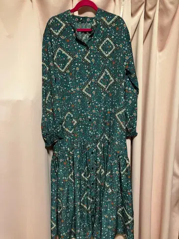 꽃무늬 셔츠 원피스 청록색 긴팔