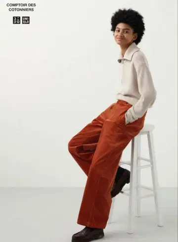 콩트와르 데코토니에 코듀로이 와이드 팬츠 27 오렌지 M 유니클로