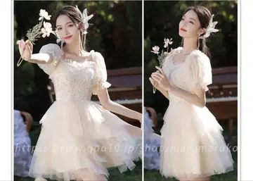 미사용 아이보리 프릴 드레스 숏 캐바