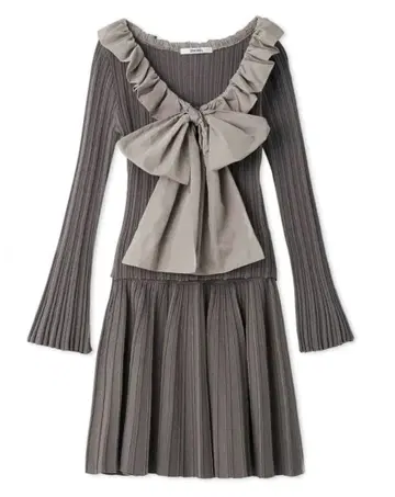 SNIDEL 프릴 보타이 셋업 그레이 베이지