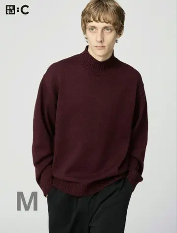 유니클로 C 로우 게이지 하이넥 스웨터 M 와인 UNIQLO:C