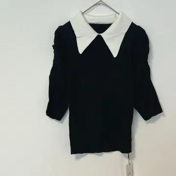 택 포함 새상품 그레일 GRL 배색 빅 칼라 파워 숄더 리브 니트탑