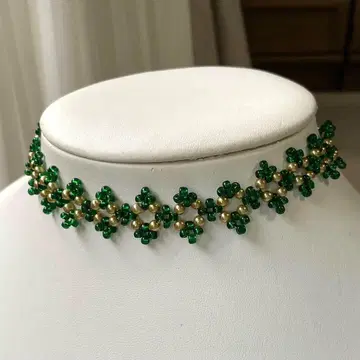 비즈 목걸이 초커 크리스마스 컬러 핸드메이드 골드