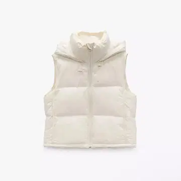 ZARA 후드 부착 다운 베스트 크림색 XD