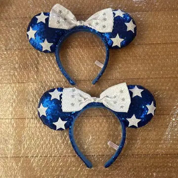 디즈니 머리띠 2개 스팽글 별 스타 블루 리본