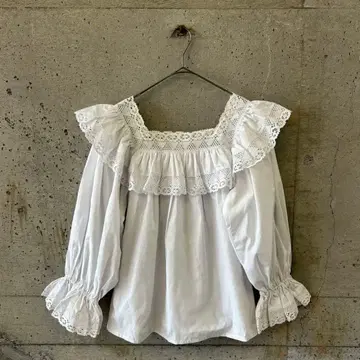 화이트 레이스 탑스 화이트 블라우스 구제 의류 레이스