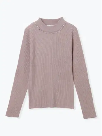 비쥬 장식 연보라 리브 터틀 니트