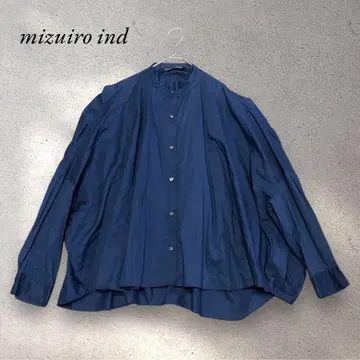 [ 새상품급 ] 미즈이로 인드 백 개더 풍성한 블라우스 블루