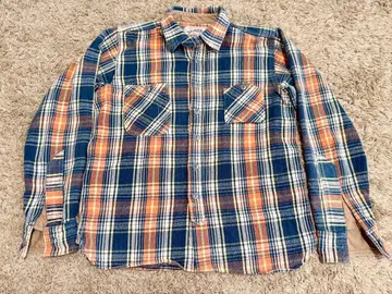 사무라이 L 체크 무늬 플란넬 셔츠 파랑 오렌지